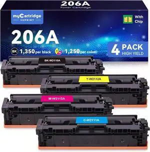 Ennovor myCartridge SUPRINT 206A Toner Cartridges 4 Pack Replacement for HP 206X 206A Toner Cartridge Set for HP Color Laserjet Pro M283fdw M283cdw M282nw M283fdn M255dw M255nw
