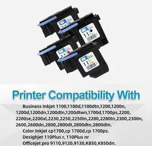 Ennovor 11 lnk Printhead Set Replaceable Printhead (with Chip) Replacement forHP11 Designiet 500 800 BusinessInkiet1200 C4810A C4811A C4812AC4813A Printer Replacement Part (4PK-BCMY)