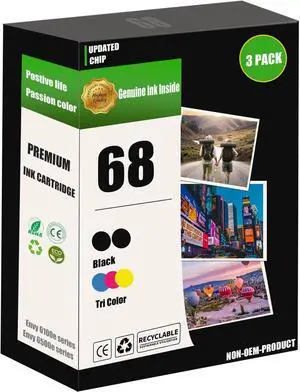 Ennovor 3 Pack 68 Ink Cartridges Compatible for Envy 6152e 6155e 6552e 6555e 6558e Printers (2 Black 1 Tri-Color)