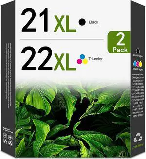 Ennovor 21XL 22XL Ink Cartridges Replacement for HP 21 22 Ink for Deskjet F335 F380 F4180 F2210 D1420 D1520 D1530 D1560 PSC1410 Officejet 4315 J3680 Printer (2-Pack 1Black/1Tri-Color)