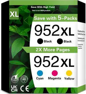Ennovor 952XL 952 XL Ink Cartridge 5 Pack Compatible for HP 952XL Combo (XL 2Black, Cyan, Magenta Yellow) to use with HP Officejet Pro 8710 8720 7740 8740 7720 8715 8702 Printer