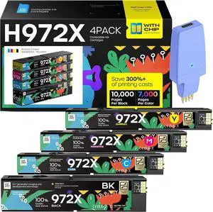 Ennovor 972X Ink Cartridges Combo Pack High Yield Compatible with HP 972 X 972-X for PageWide Pro 452dw 452dn PageWide Pro Multifunction 477dw 477dn 577dw 577z Printers (4 Pack,B/C/M/Y)