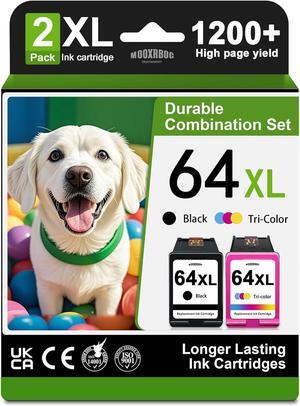 Ennovor 64XL Ink Cartridges Black and Color Replacement for HP 64 Ink Combo Pack for Envy Photo 7855 7858 7155 7120 Printer (2-Pack, Black/Tri-Color)
