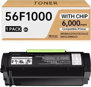 Ennovor 56F1000 Compatible Toner Cartridge 6000 Pages Compatible for Lexmark MS321 MS421 MS521 MS621 MX321 MX421 MX521 MX622 Printers - Reliable and Durable (Black,1-Pack)
