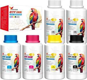 Ennovor Low-Sediment DTF Ink 1500ML DTF Transfer Ink for PET Film Pigment Ink Refill for P600 P800 DX5 XP600 4720 i3200 i1600 5113. High Fluidity, Whiteness & Coverage, (250ml x 6, 2Wh+CMYK)
