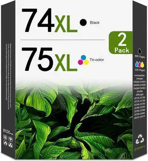 Ennovor 74XL 75XL Ink Cartridges Combo Pack Replacement for HP 74 75 Ink Cartridges for ODeskJet D4260 Photosmart C4280 C4300 C4400 C4500 OfficeJet J5788 J6480 Printer (2-Pack, 1Black/1Tri-Color)