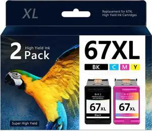 Ennovor 67XL Ink Cartridges Black/Color Combo Pack - Replacement for HP 67XL Printer Ink Compatible for 2700e 2700 2855e 2755e 2755 4155e 4255e for 6000 6055e 6400 Printer
