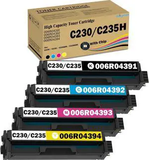 Ennovor C230 C235 Toner Cartridge (with Chip) 006R04391 006R04392 006R04393 006R04394 Replacement for Xerox C230 C235 Toner for Xerox C235DN C230DNI Printer High Capacity Black:5,500;CMY:4,500 Pages