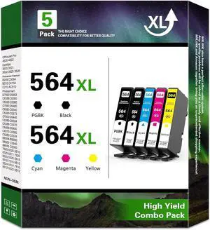 Ennovor Compatible 564XL Ink Cartridge Replacement for HP 564 XL 564XL High Yield 5 Combo Pack (BK/PBK/C/M/Y) for DeskJet 3520 3522 Photosmart 7520 6520 5520 7525 5514 7510 OfficeJet 4620 Printers