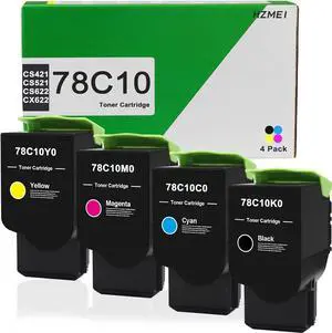 Ennovor High Yield CS421 78C10 Toner Cartridge 78C10K0 78C10C0 78C10M0 78C10Y0 Toner Replacement for Lexmark CS421 CS521 CS622 CX622 Series Printer