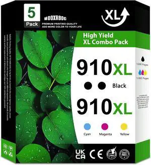 Ennovor 910XL Ink Cartridges Combo Pack (5-Pack, 2Black/1Cyan/1Magenta/1Yellow) Replacement for HP 910XL 910 Ink Cartridges Combo Pack OfficeJet Pro 8025e 8015e 8022e 8028e 8025 8035 Printer