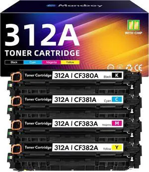 Ennovor 312A Toner Cartridges 4 Pack High Yield Replacement for HP 312A Toner CF380A CF381A CF382A CF383A for Color Pro MFP M476dw M476dn M476nw Printer Ink with Chip | Black Cyan Magenta Yellow