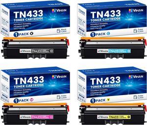 Ennovor TN-433 TN433 Toner Cartridges Set 4 Pack Replacement for Brother TN433 TN 433 TN431 High Yield for MFC-L8900CDW HL-L8360CDW HL-L8260CDW MFC-L8610CDW Printer Ink (TN433BK/C/M/Y)