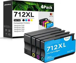 Ennovor 712XL 712 Ink Cartridges High Yield Compatible 712XL Ink Cartridges Replacement for HP DesignJet T230 T650 T630 T210 Printer (4-Pack, 80-ml Black, 29-ml Cyan/Magenta/Yellow)