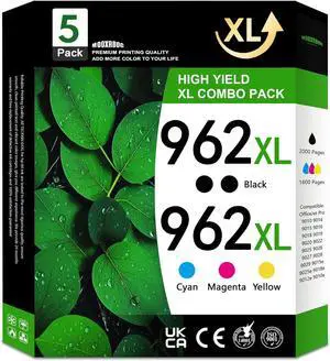 Ennovor 962XL Ink Cartridges Black Color Remanufactured Combo Pack Replacement for HP 962 XL Officejet Pro 9010 9012 9015 9018 9020 9025 9014 Printer (5-Pack,2Black/1Cyan/1Magenta/1Yellow)