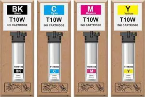Ennovor Remanufactured High Capacity T10W Ink Cartridge T10W T10W100 T10W200 T10W300 T10W400 Ink Set Compatible with Workforce Pro WF-C5390 WF-C5890 Color Printers(T10W, Black Cyan Magenta Yellow)