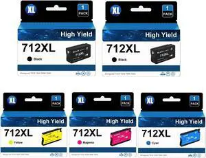 Ennovor 712 712XL High Yield Ink Cartridge Compatible for DesignJet T210 T230 T630 T650 Studio Plotter Printers (5 Pack)