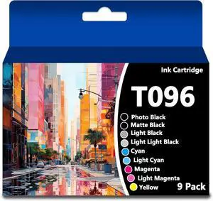 Ennovor INKSKY Remanufactured T096 96 Ink Cartridge T096120 T096220 T096320 T096420 T096520 T096620 T096720 T096820 T096920 Set Replacement for Stylus Photo R2880 Printer (9Packs,with Chip)