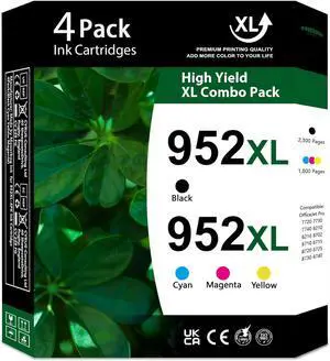 Ennovor 952XL High-Yield Ink Cartridges Combo Compatible 952 952XL Ink Cartridge Replacement for HP OfficeJet Pro 7740 7720 8210 8710 8720 8702 8725 Printer (4-Pack, 1Black/1Cyan/1Magenta/1Yellow)