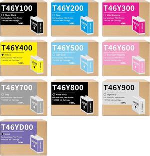 Ennovor Remanufactured T46 T46Y Ultrachrome PRO10 Ink Cartridge Replacement for T46Y1 T46Y2 T46Y3 T46Y4 T46Y5 T46Y6 T46Y7 T46Y8 T46Y9 T46YD Ink for SureColor P900 SC-P900 Printer (10 Pack)