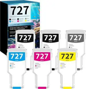 Ennovor 727 Ink Cartridges 300-ml (6-Pack, Matte Black/Photo Black/Gray/Cyan/Magenta/Yellow) Replacement for HP 727 Ink Cartridges for DesignJet T1530 T2500 T920 T930 T1500 Printer