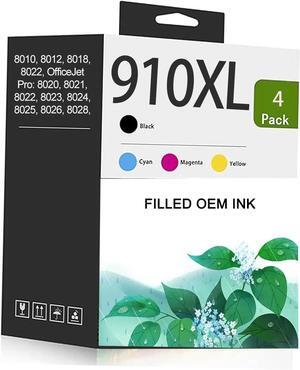 Ennovor 910XL Ink Cartridges Use for HP Printers OfficeJet Pro 8020e 8024e 8025e 8028e 8034e 8035e 3JB41AN 4-Pack (910XLBK 910CMY)