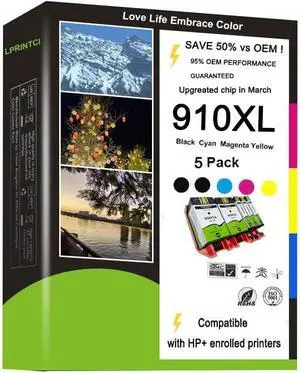Ennovor 910XL Ink Cartridges Use for HP Printers Officejet Pro 8010e 8012e 8015e 8020e 8024e 8025e 8028e 8035e 3JB41AN 5-Pack (Cyan Magenta Yellow 2 Black)