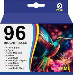 Ennovor Remanufactured T096 96 Ink Cartridge Replacement for T0961 T0962 T0963 T0964 T0965 T0966 T0967 T0968 T0969 Ink for Stylus Photo R2880 Inkjet Printer Ink (9-Pack)