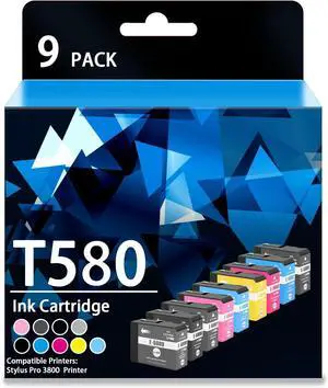 Ennovor T580 Ink Cartridge T5801-T5809 Ink Cartridge Compatible with T580 Toner Stylus Pro 3800 Printer(9 Packs,with Chip