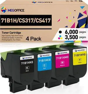 Ennovor Compatible Toner Cartridge Replacement for CS317 CS417 for Lexmark 71B1HK0 71B1HC0 71B1HM0 71B1HY0 High Yield 71B0H10 71B0H20 71B0H30 71B0H40 CX417 CS517 CX517 CS317dn CX317dn (4-Pack)
