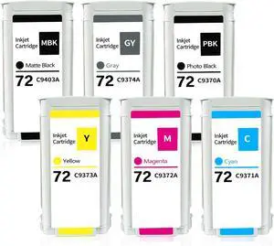 72XL Ink Cartridge High Capacity 130ML Replacement for HP72 With Latest Upgrade Work for DesignJet T610 T620 T770 T790 T795 T1100 T1120 T1200 T1300 T2300 Printers (PBK, MBK, GY, C, M, Y, 6-Packs)