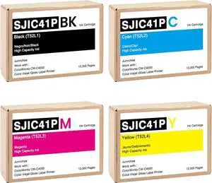 Ennovor SJIC41P Ink Cartridges Replacement for SJIC41P-BK SJIC41P-C SJIC41P-M SJIC41P-Y Ink Cartridge for ColorWorks CW-C4000 Color Inkjet Gloss Label Printer (4-Pack)