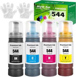 Ennovor 544 Ink Refill Bottles for L1110 L3110 L3150 L5190 L1210 L3210 L3250 L5290 Inkjet Printers Ink - 4 Pack, Black Cyan Yellow Magenta