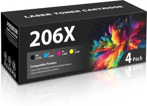 Ennovor 206X Toner Cartridges High Yield 4 Pack Compatible for HP 206X 206A Set for HP Color Laserjet Pro M255dw M255nw MFP M283fdw M283cdw M282nw M283fdn Printer(Black/Cyan/Yellow/Magenta)