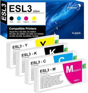 Ennovor ESL3 Compatible for Roland ECO-SOL MAX Ink Cartridge 220ml, ESL3 Ink Cartridges ESL3-C ESL3-M ESL3-Y ESL3-BK Ink Cartridges 4-Pack (Black, Cyan, Magenta,Yellow)