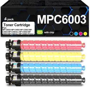 Ennovor MP C6003 Toner Cartridges High Yield Compatible for Ricoh MPC6003 MP C4503 MP C5503 MP C4504 MP C4504ex MP C5504 MP C6004 MP C6004ex MP C6503 Printer(4 Packs,Magenta Black Cyan Yellow)