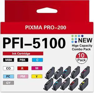 Ennovor PFI-5100 Ink Cartridges - High Capacity Compatible for Canon imagePROGRAF PRO-310 Printer, (MBK, PBK, C, M, Y, R, GY, PC, PM, CO)-10-Pack