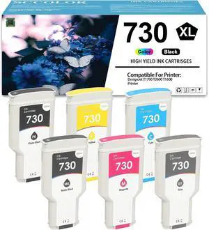 Ennovor 730 Ink Cartridges 300ML 6-Pack P2V68A P2V69A P2V70A P2V71A P2V72A P2V73A 730XL Ink Cartridge Replacement for HP 730 Ink Cartridges Works for DesignJet T1700 T2600 T1600 Printer