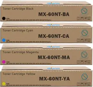 Ennovor MX60NT MX-60NT Toner Cartridge MX-60NTBA MX-60NTCA MX-60NTMA MX-60NTYA Replacement for Sharp MX-2630 MX-3050 MX-3570 MX-4050 MX-4070 MX-6070 Printer