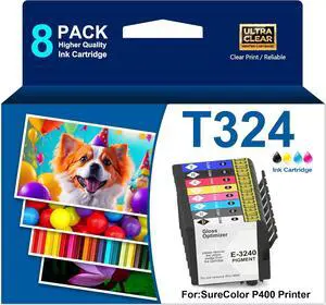 Ennovor T324 Ink Cartridges 324 Ink UltraChrome T3240 T3241 T3242 T3243 T3244 T3247 T3248 T3249 Replacement for SureColor P400 Printer(8 Packs,GO,PB,C,M,Y,R,MB,O)