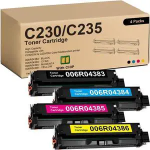 Ennovor C230 C235 Toner Cartridge Replacement for Xerox 006R04383 006R04384 006R04385 006R04386 High Capacity Toner Cartridge for C230/C235 Printer (4-Pack, Black/Cyan/Magenta/Yellow)