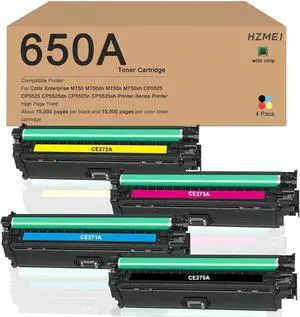 Ennovor 650A Toner Cartridge E270A CE271A CE272A CE273A Toner Replacement for HP Color Enterprise M750 M750dn M750n M750xh CP5525 CP5525dn CP5525n CP5525xh Printer(4-Pack,Black Cyan Magenta Yellow)