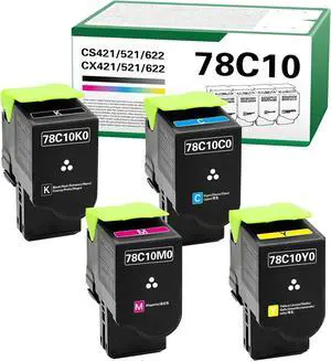 Ennovor 78C10 CS421 CS521 High Yield Toner Cartridge Compatible for Lexmark CS421 CS521 CS622 CX522 CX421 CX622 CX625 Printer with 78C10K0 78C10C0 78C10M0 78C10Y04 Pack