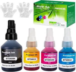 Ennovor 4 Ink Refill Bottles Kit BTD60 BK Negro - Color BT5001Y BT5001C BT5001M Compatibles HL-T4000DW DCP-T310 DCP-T510W DCP-T710W MFC-T810W MFC-T910DW MFC-T4500DW Printers.