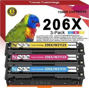 Ennovor 206X Toner Cartridge 3-Pack High Yield (Cyan Magenta Yellow) Replacement for HP 206X 206A Color Laserjet Pro MFP M283cdw M283fdw M283fdn Pro M282 M255dw M255 M255nw Printer