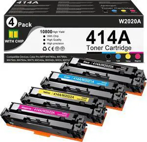 Ennovor 414A Toner Cartridge High Yield Replacement for HP 414A 414X for M479fdw M479fdn M479dn M479dw M454dw M454dn M455dn M480f Series Printer (4-Pack, Black, Cyan, Yellow, Magenta) with Chip