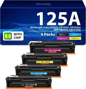 Ennovor 125A Toner Cartridge High Yield CB540A CB541A CB542A CB543A 4 Packs Set Compatible with HP Color Laserjet CM1312 MFP CP1215 CP1518ni CP1515n CM1312nfi Printer