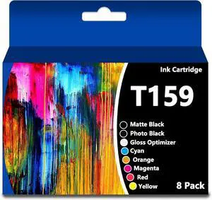 Ennovor Remanufactured 159 T159 Ink Cartridge (T159020 T159120 T159220 T159320 T159420 T159720 T159820 T159920 Ink) Compatible with Stylus R2000 Photo Printer (8Packs,B,C,M,Y,R,MB,O,GO)