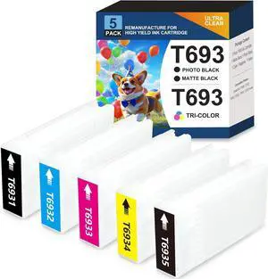 Ennovor Remanufactured T693 T6931 T6932 T6933 T6934 T6935 T693 Ink Cartridge Replacement for SureColor SC-T3000 T7000 T7270 T3270 T5720D T5720 T3270 T7270D T5000 Printer 350ml,5 Pack