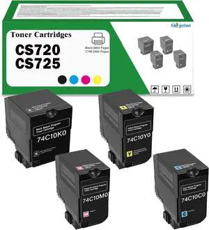 Ennovor CX720 CS720 CX725 Toner Cartridges Set Compatible with Lexmark CS720 CS720DE CS720DTE CS725 CS725DE CS725DTE CX725 CX725DE Printer 74C10K0 74C10C0 74C10M0 74C10Y0